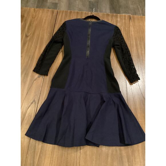 Rebecca Taylor 2 tone black blue drop waist flare zipper and lace mini dress 4 - Picture 10 of 14
